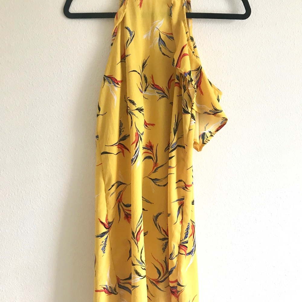 Yellow floral halter, off shoulder dress (S)
